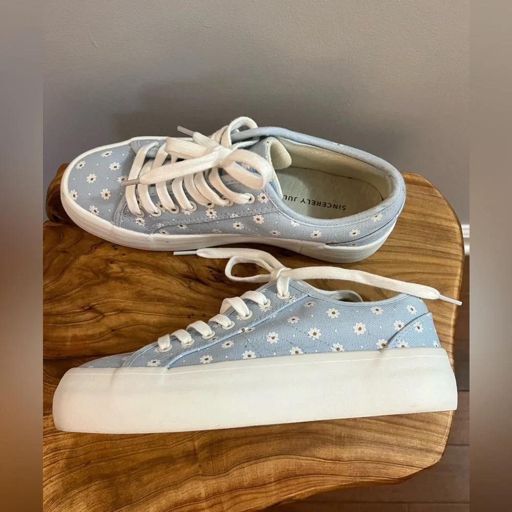 Sincerely Jules Blue and White Floral Sneakers
